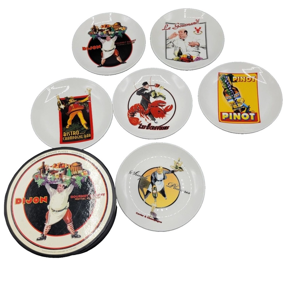 Assorted Fine China Canape Plates 6" Santa Barbara Ceramic Design Dijon Set of 6
